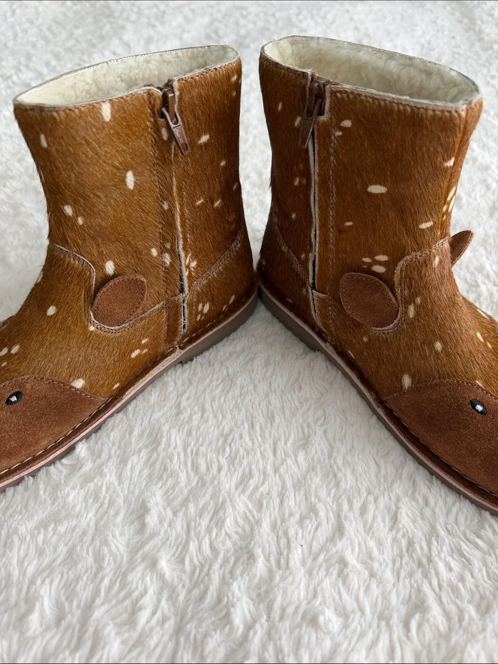 Mini Boden girls size 33/US big kid size 1.5-2 deer boots faux fur lining zip